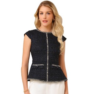 INSPIRE CHIC Women's Elegant Tweed Crew Neck Cap Sleeve Business Office Peplum Blouse - 1 of 4