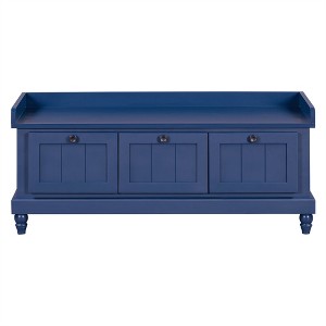 XINGHANZHENXUAN Classic Shoe Bench with Cushion & 3 Drawers, Fluted Entryway Storage Bench for Hallway, Living Room - 1 of 4