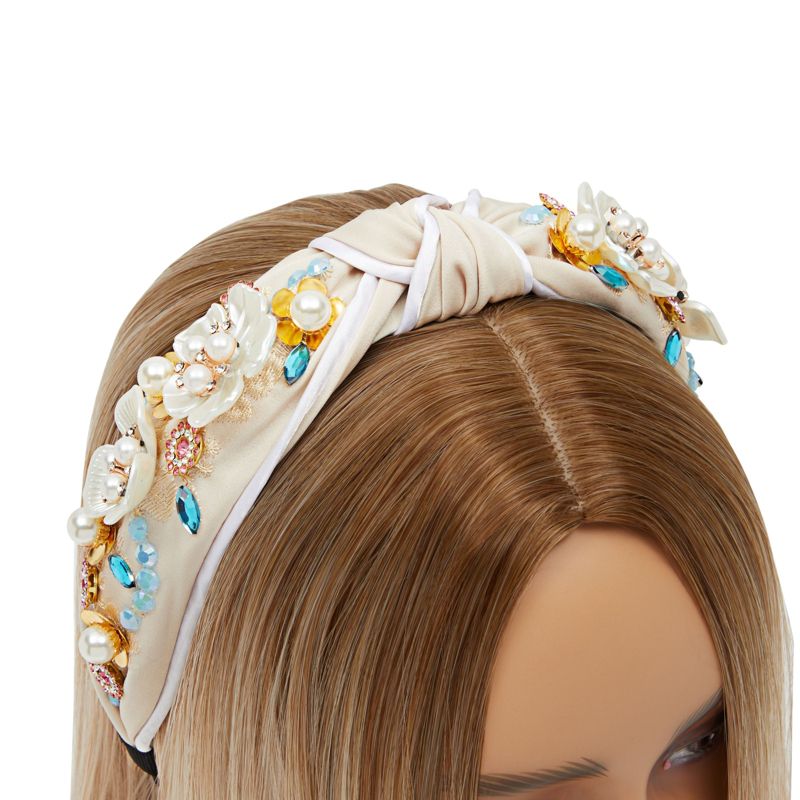 Glamlily Twisted Knot Beaded Floral Cream Headbands, Hair Accessories, 6 In, 3 of 8