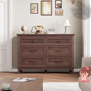 Jojoka Modern 6 Drawer Dresser with Deep Storage Drawers, Wide Wooden Closet Organizer for Bedroom and Living Room - 1 of 4