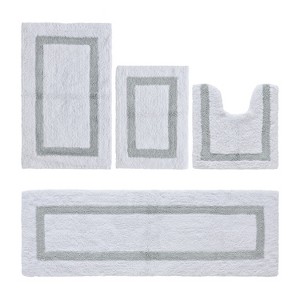 Hotel 4 PC Bath Rug 100% Premium Cotton Tufted Weave Two Tone Reversible Bathroom Rug, Super Soft Absorbent, Machine Washable Bath Mat - 1 of 4