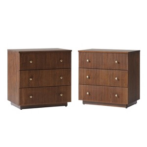 Sara 3-Drawer Modern Nightstand with Built-in Charging Station Set of 2|ARTFUL LIVING DESIGN-CHERRY - 1 of 4
