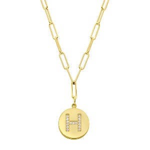 Adornia Tarnish Resistant 14k Gold Plated Pave Crystal Initial Disc Paperclip Necklace - 1 of 3