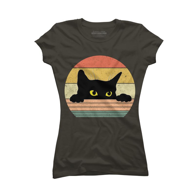 Junior's Design By Humans Cat Tee Retro Style By MeowShop T-Shirt, 1 of 4