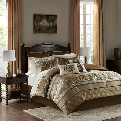 Madison Park Dennie California King 16pc Jacquard Bedding Set Brown: Hypoallergenic, Embroidered, 170 Thread Count — фото 2