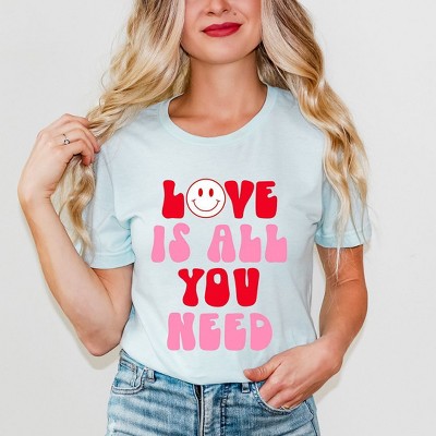 Simply Sage Market Women's Love Is All You Need Smiley Short Sleeve Graphic Tee