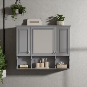 Wall Mounted Bathroom Medicine Cabinet with Mirror, Modern Bathroom Wall Cabinet with 3 Doors, Adjustable Shelves & Open Storage - 1 of 4