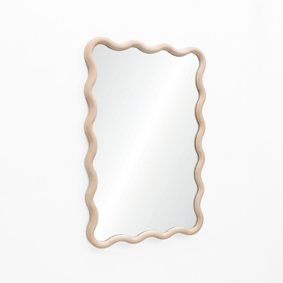 39.25-Inch Tall Rectangular Natural Pine Wood Wavy Frame Wall Mirror