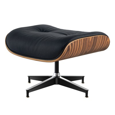 HomeRoots 27" Black and Brown Tufted Genuine Cowhide Swivel Lounge Chair With Ottoman