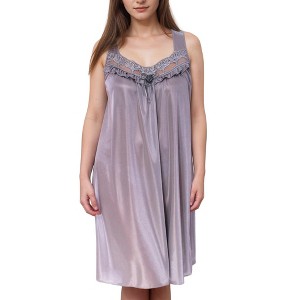 YafeMarte Women’s Silky Satin Feeling Sleeveless Nightgown with Lace and Ruffle Trim Design - 1 of 4