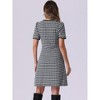 Allegra K Women's Plaid A-Line Crewneck Contrast Trim Elegant Houndstooth Dress - 3 of 4