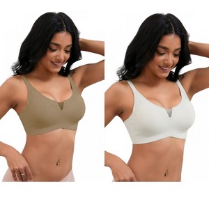 INSPIRE CHIC 2 Pcs Women's Mesh Wirefree Adjustable Straps Padded Comfortable Push Up Bras - 1 of 4
