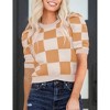 Women's Casual Crew Neck Short Sleeve Sweater Tops for Spring and Summer 2025,Camel Plaid - M - 4 of 4