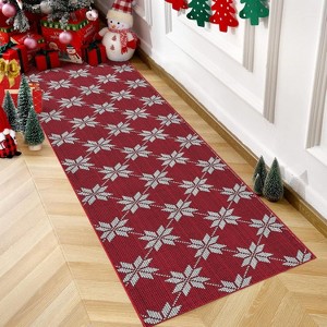 GustoWave Christmas Geometric Throw Area Rugs, Non Slip Machine Washable, Red - 1 of 4