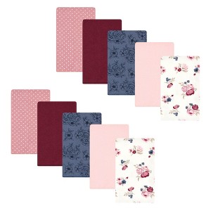 Hudson Baby Infant Girl Cotton Flannel Burp Cloths, Dusty Rose Floral 10-Pack, One Size - 1 of 4