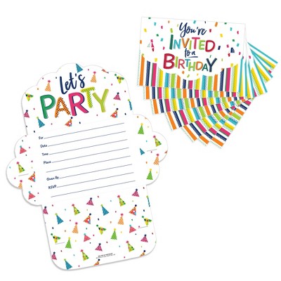 Big Dot of Happiness Cheerful Happy Birthday - Fill-In Cards - Colorful Birthday Party Fold and Send Invitations - Set of 8