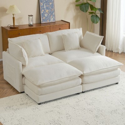 NicBex Couches for Living Room 75.6" Modular Sectional Sofa Modern L-Shape Corduroy Upholstered Sofa Couch with Side Storage Pockets, Beige