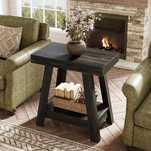 Tribesigns 2-Tier Wooden End Table, Farmhouse Small Sofa Side Table with Storage, Slim Narrow Nightstand for Living Room, Bedroom, Rustic Grey - 1 of 4