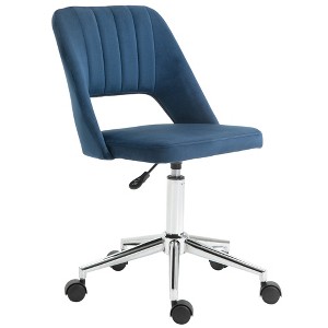 Modern Mid Back Office Chair with Velvet Fabric, Swivel Computer Armless Desk Chair with Hollow Back Design for Home Office - 1 of 4