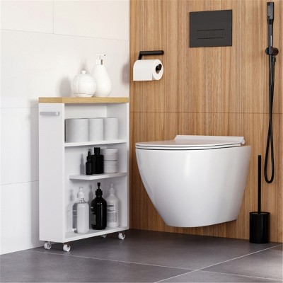 FURNIinspire Bathroom Storage Cabinets Slim Storage Cabinet With Wheels, Removable Paper Cabinet Side Table Corner Cabinet, White, 5"*19.75"*26.5"
