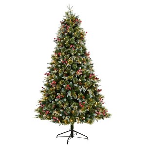 Nearly Natural 7.5' Snow Tipped Aspen Spruce Prelit LED Artificial Christmas Tree with Berries and Pinecones - 1 of 1