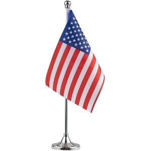 Juvale US American Desk Flag with Gold Stand for USA Patriotic Indoor Desk Table Party Decor, 8 x 5.5 in - 1 of 3