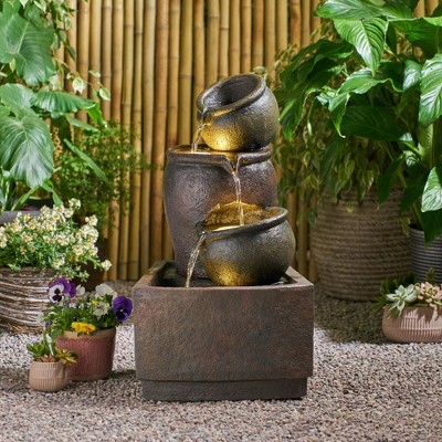 NAYSAYE Fountain Three Tier Design with Antique Vintage Style for Garden Patio Outdoor, Brown, 18"*30.75"*23.72"
