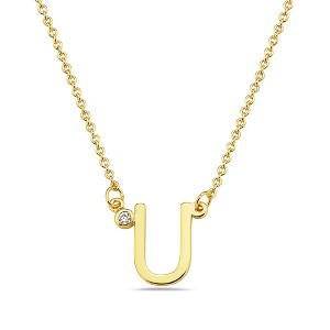 Stylish 14k gold plated initial necklace adorned with sparkling cubic zirconia for a personalized and elegant touch. - 1 of 2