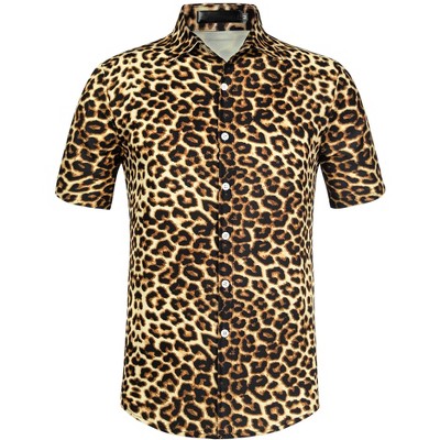 INSPIRE CHIC Men's Casual Summer Animal Leopard Printed Short Sleeves Button Shirts