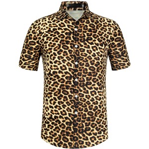 INSPIRE CHIC Men's Casual Summer Animal Leopard Printed Short Sleeves Button Shirts - 1 of 4