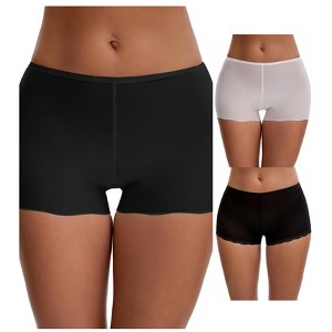 INSPIRE CHIC Ladies' Seamless Ice Silk Lace Trim Slip Shorts for Under Dresses Boyshorts 3 Packs - 1 of 4