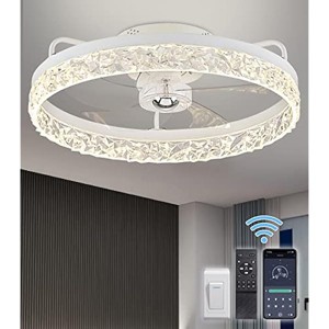 Siljoy 20" Flush Mount Ceiling Fan with Lights & Remote, 6 Speeds, Low Profile Caged Bladeless Fan, Dimmable for Bedroom, - 1 of 1
