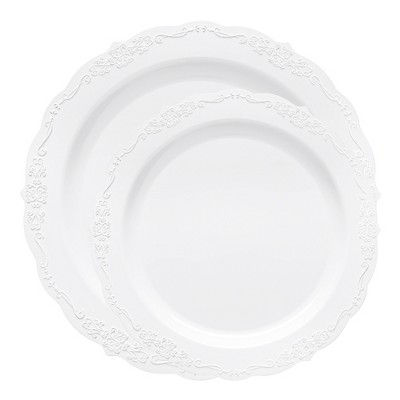White Ornate Plastic Dinnerware Set with Abstract Design - 240 Pieces