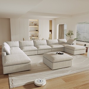 WJShome Cloud Couch Modular Sectional Sofa,196" U-Shaped Sectional Sofa with Storage Ottomans,Convertible 9 Seater Linen Living Room Sets - 1 of 4