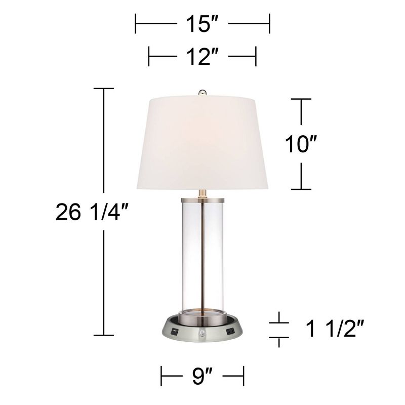 360 Lighting Modern Table Lamp with Dimmable USB and AC Power Outlet Workstation Base 26.25" High Fillable Clear Glass Nickel for Living Room, 4 of 8