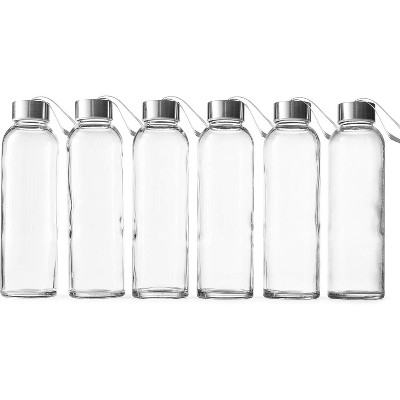 Epica 18oz Glass Bottles with Lids Reusable & Durable Juice and Water Bottles Eco-Friendly 6-Pack with Carrying Loop Caps