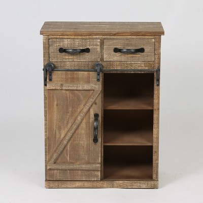 LuxenHome Rustic Wood Sliding Barn Door Storage Cabinet Brown