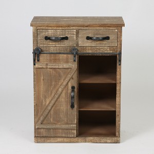 LuxenHome Rustic Wood Sliding Barn Door Storage Cabinet Brown - 1 of 4