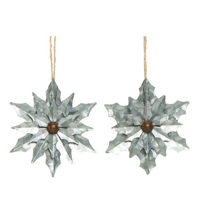 Transpac Metal 5.5 In. Silver Christmas Flower Ornament Set Of 2 : Target