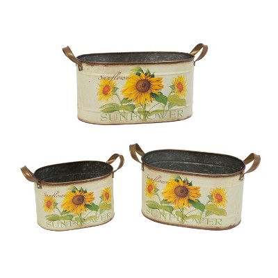 Gerson International Assorted Metal Nesting Sunflower Decorative Buckets, Set of 3