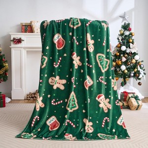 Lomsoe Green Christmas Print Flannel Blanket Soft Cozy Warm Throw Blanket Christmas Gift Blanket Throws for Couch, Bed, Living Room, Office, Travel - 1 of 4