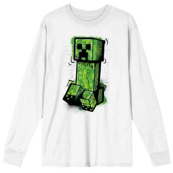 Minecraft Creeper Men's White Long Sleeve Shirt