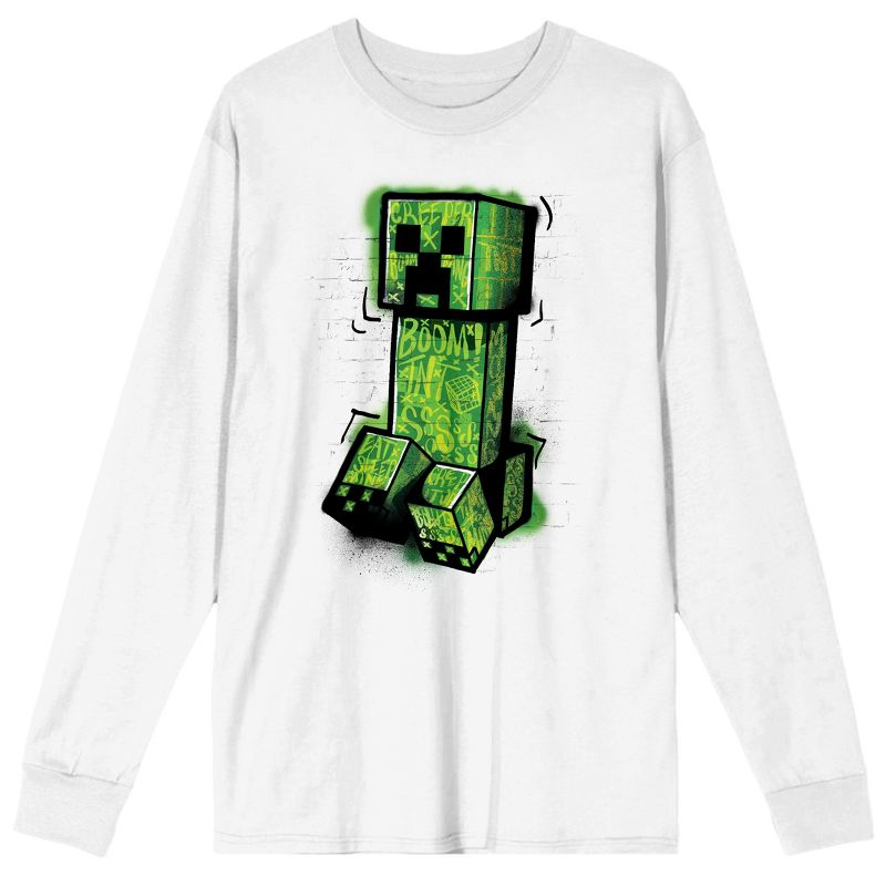 Minecraft Creeper Men's White Long Sleeve Shirt, 1 of 3