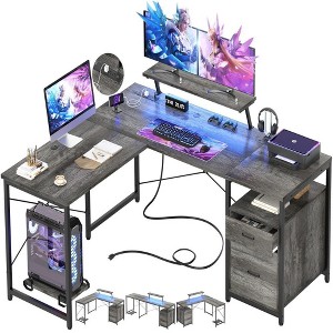Unikito L-Shaped Desk, Reversible File Drawer and Monitor Stand, Gaming Table Writing Desk, Black Oak, 63"*19.7"*29.3" - 1 of 2