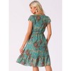 Allegra K Women's Floral Chiffon Flutter Sleeve Belted Square Neck Ruffled Hem Dress - 4 of 4