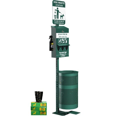 Emma and Oliver Pet Waste Station-Pull Out Bag Dispenser-Sanitizer Bottle-Pedal Trash Can-Green