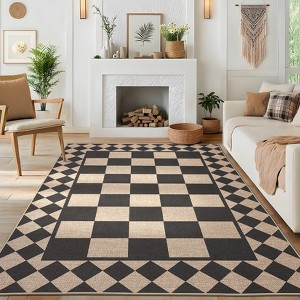 Washable Rugs Modern Geometric Checkered Indoor Outdoor Rug Easy Jute Rug Non-Slip Low Pile Jute Rugs - 1 of 4