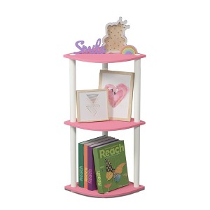 Furinno 3-Tier Corner Display Rack Open Multipurpose Bookcase Cabinet with Adjustable Shelves,Pink/White - 1 of 4
