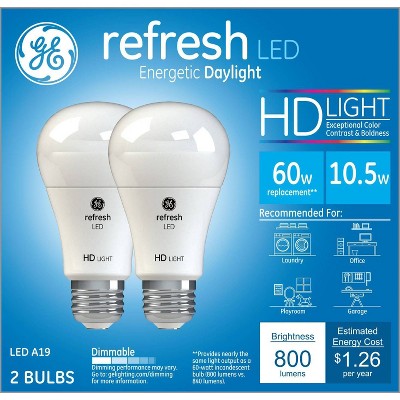 GE 2pk 60W Equivalent Refresh LED HD Light Bulbs Daylight