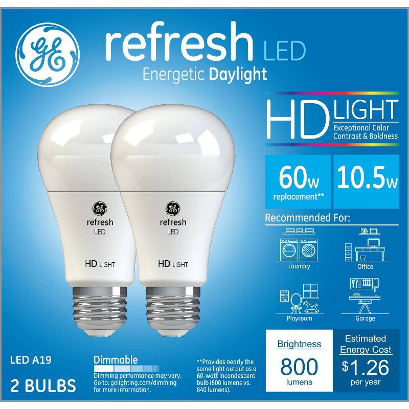 GE 2pk 60W Equivalent Refresh LED HD Light Bulbs Daylight, 1 of 6